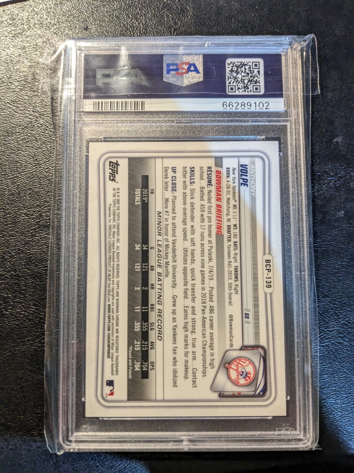 2020 Bowman Chrome Anthony Volpe #BCP-139 1ST PROSPECT New York Yankees PSA 10💎 view 6