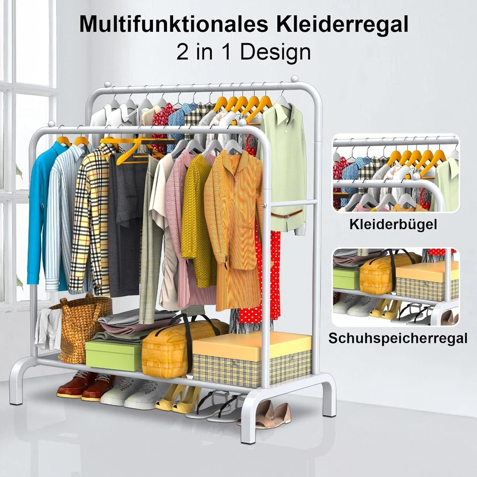 Kleiderständer Garderobenständer Kleiderstange Stabil Freistehend Weiß B622 - Bild 2 von 4