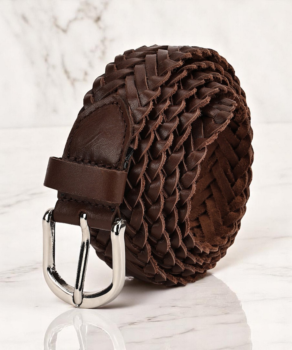 Leatherboss Genuine Leather Men Casual Belt Braided, Brown | eBay