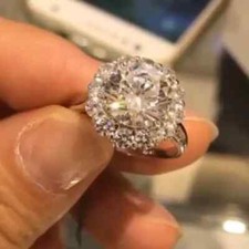 5.2Ctw Round Moissanite Halo Flower Setting Engagement Ring 14k White Gold Over