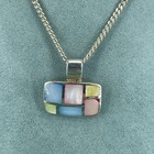 925 Sterling Silver Necklace Multicoloured Mother Of Pearl Pendant Chunky 14.9g
