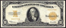1922 $10 SMALL SERIAL NUMBER GOLD CERTIFICATE STRONG COLOR