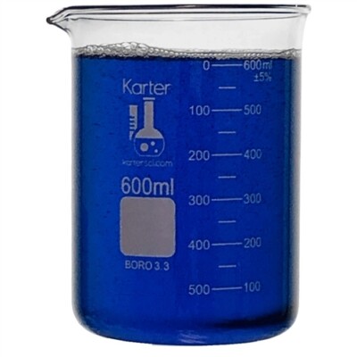 600ml Beaker, Low Form, 3.3 Boro. Glass, Karter Scientific 247M4 (Single)