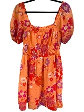 BP. Womens Size M Floral Dress Cottagecore Babydoll Balloon Sleeve Summer Peach
