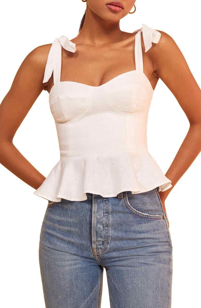 REFORMATION KASSIE TIE SHOULDER WHITE LINEN TANK TOP sz 10 | eBay