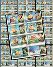👉 UMM AL QIWAIN/EXPLORERS used X10 sets COLUMBUS COOK SAIL SHIPS VIKINGS POLAR