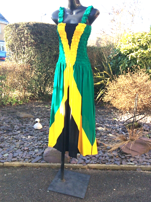 NEW ARRIVAL....HANDMADE...JAMAICAN FLAG COLOUR PRINT, ELASTICATED MAXI DRESS...  | eBay