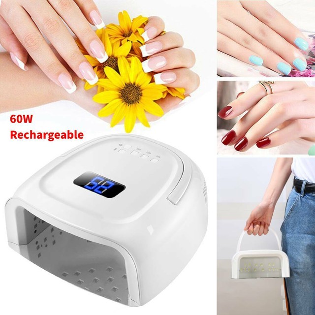 60W LCD Wireless Rechargeable Cordless UV Led Nail Gel Light Curing Nail Dryer eBay