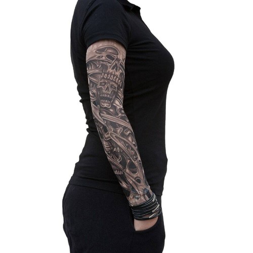 Temporary Tattoo Sleeve Nylon Arm Warmer Skull 3D Halloween Tribal Mens Women's - Picture 3 of 8