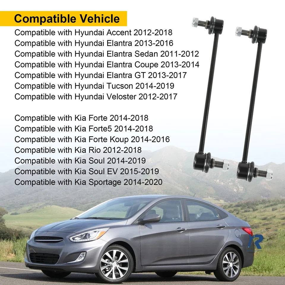 Par de elos de extremidade de barra oscilante frontal compatível com Hyundai Accent Elantra Tucson Kia Forte Rio - Imagem 2 de 4