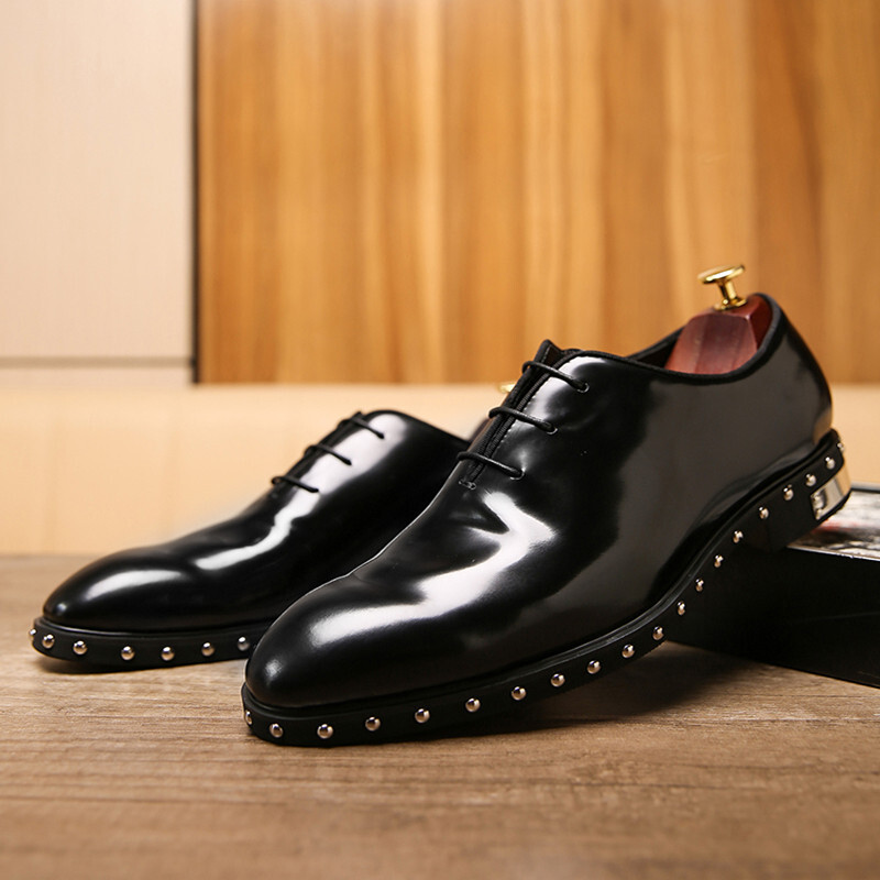 Men's Formal Business Real Patent Leather Shoes Metal