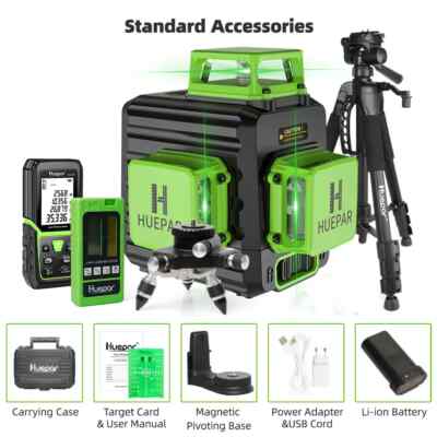 12 Lines 3D Green Laser Level Horizontal and Vertical Cross Lines Auto Self