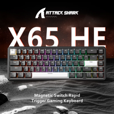 ATTACK SHARK X65 HE & R1 Gaming Combo – Magnetisch Toetsenbord (8000Hz, 0,01mm RT) + Draadloze 59g Muis – Wit, Ideaal Voor FPS En Competitief Gamen