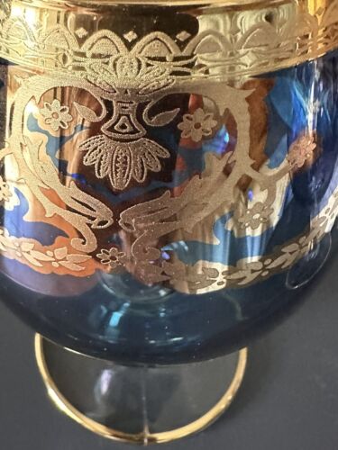 Cobalt Blue Crystal Brandy Snifter ~ Bormioli Rocco 24K Gold Trim Vintage Beauty - Picture 3 of 10