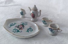 Vintage Miniature Doll Tea Coffee Set Tray Gold Flowers H. Kato Occupied Japan