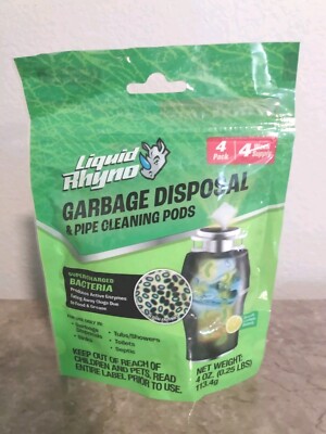 Liquid Rhyno Garbage Disposal Pipe Cleaning Pods 4 Pack 4 Week Supply