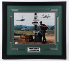 Charlie Sheen Signed Framed Signed 11x14  Platoon Photo JSA 7 Chris Taylor