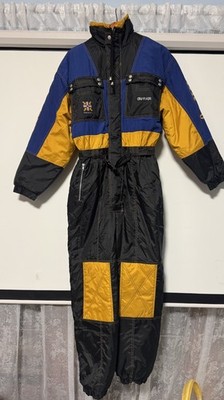 Vintage ONAIR One-Piece Ski Suit Snow Suit Size 176 Blue Yellow Insulated