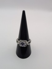 Silver Tone Halo  Engagement-Style Ring – Split Shank Pavé Band