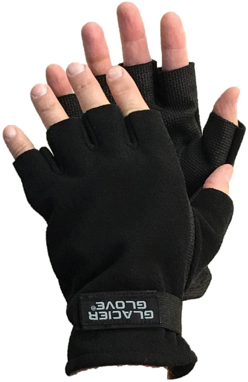 GLACIER GLOVE Alaska River Fingerless Gloves Medium Black Windproof Fleece