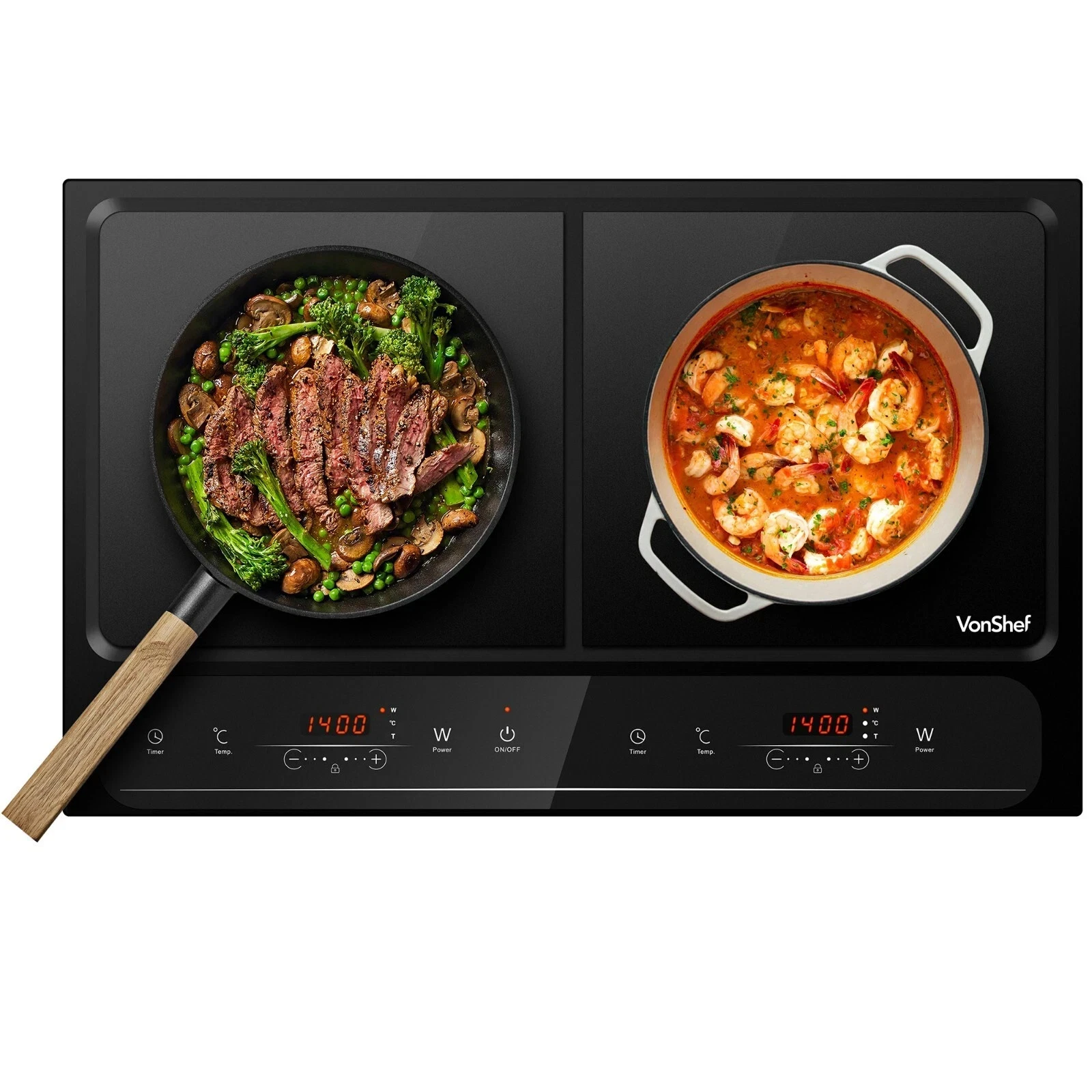 VonShef Double Induction Hob 2800W - Timer | 10 Heat Settings | 60-240°C
Opens in a new window or ta
