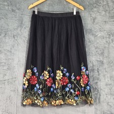 Womens Skirt XL Boho Floral Embroidered Whimsigoth Fairy Chiffon Dark Romantic