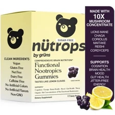 Sugar-Free Functional Nootropics for Brain Health Mushroom Gummies - 96ct/12pk
