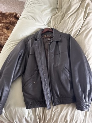 Eddie Bauer Legend Journeyman Leather Goose Down Bomber Jacket Men s Size Large