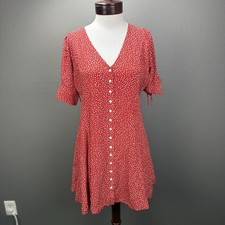 Madewell Red 100  Silk Button front Park Pinic Mini dress Sz XS-S Cottagecore