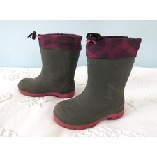 Kamik Kids 12 Waterproof Rubber Rain Snow Boots Grey Pink Plaid Insulated Lined