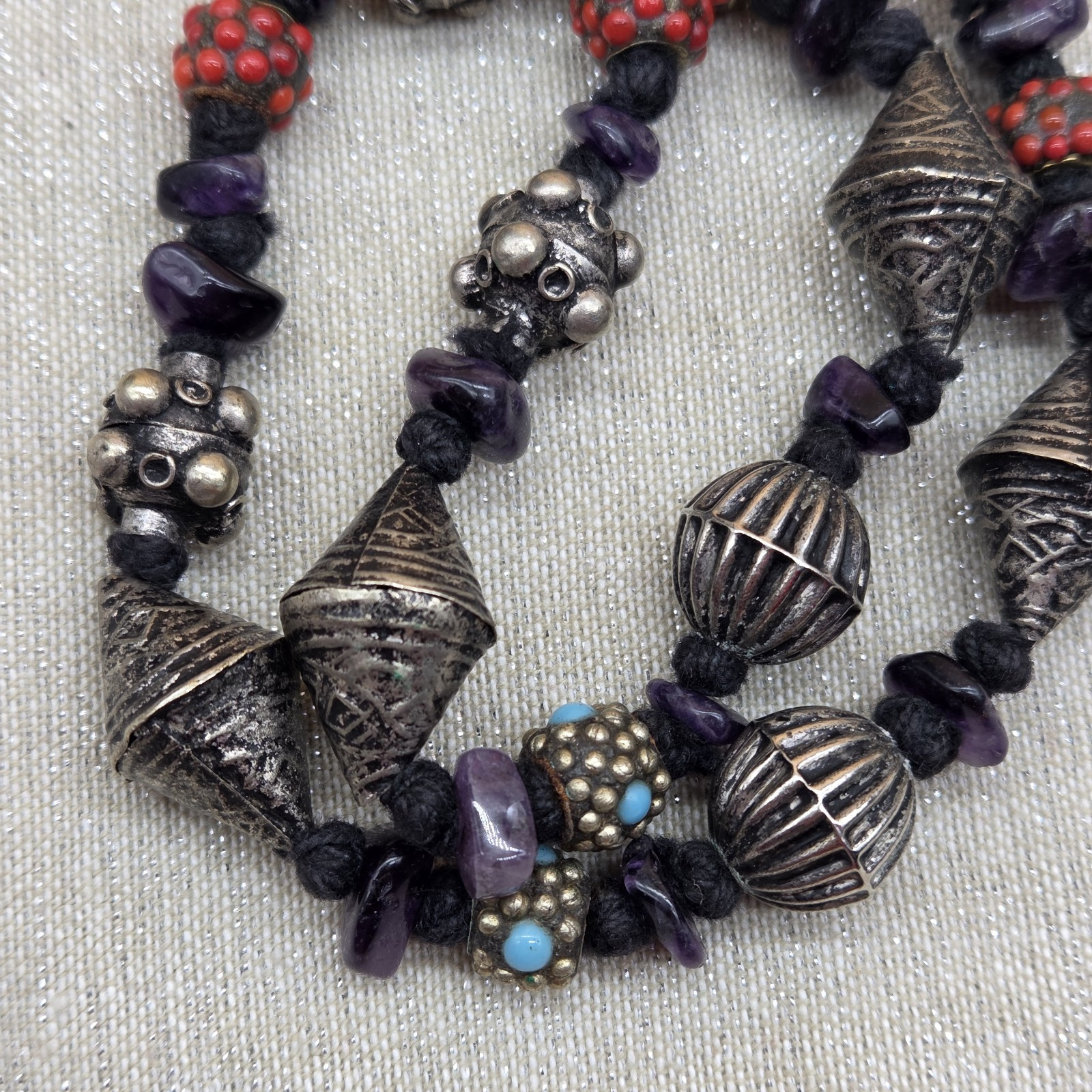 Vintage Multi Beaded Adjustable Length Silver/Tur… - image 8