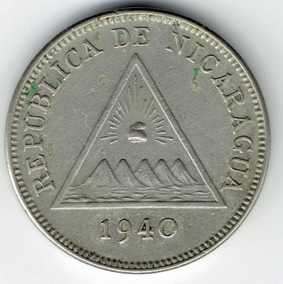 1940 Cinco 5 Centavos Nicaragua 800,000 MINTAGE - VERY NICE COIN - US SELLER