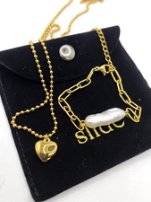 Slide Jewelry Heart Pendant Necklace & Pearl Bracelet Gold Plated