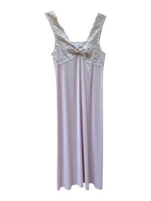Vintage Shadowline Pink Nightgown Small Med Lace Bodice Full Length Sleep Gown