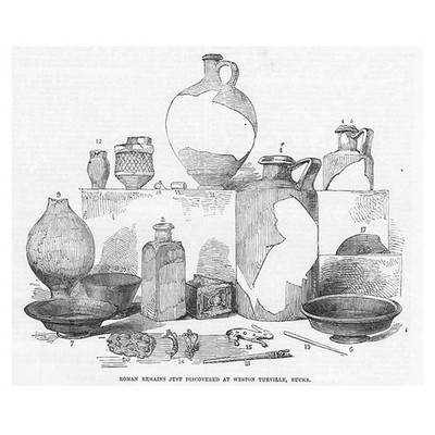 Weston Turville Buckinghamshire, römische Überreste entdeckt - antiker Druck 1855