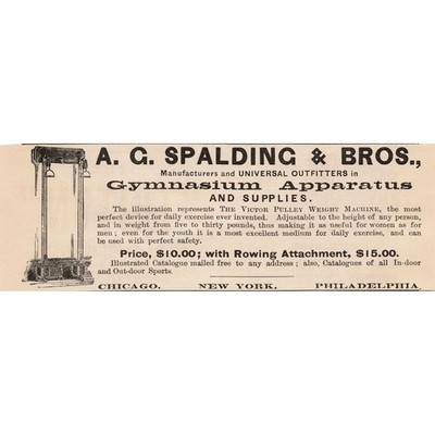1891 A G Spalding Bros Victor Pulley Weight Machine Gymnasium Print Ad