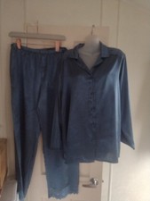 Indigo Sky  Silky Fabric Teal Color Pyjama Set . Lace Details  Sze 14-16  BNWOT