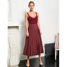 La Ligne Zelda Pleated Blend Open Back Midi Dress Burgundy Size 2