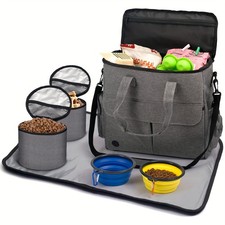 Dog Travel Bag Kit Pet Tote With Treat Pouches Food Storage Bags Foldable Bowls