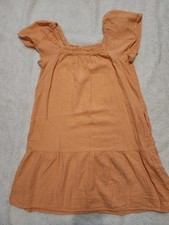 GAP Orange Peach Crinkle Gauze Puff Sleeve Tiered Mini Dress X-Small 100% Cotton
