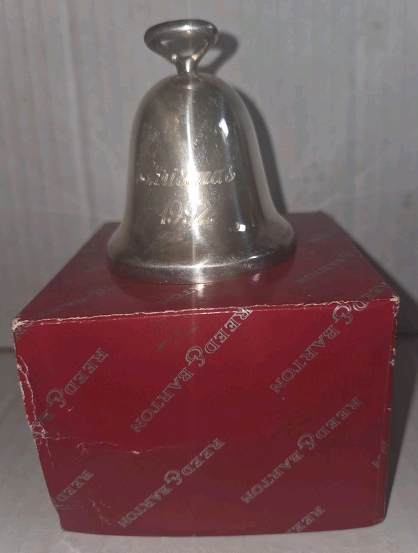 Vintage Reed and Barton Silver Christmas Bell In Box, Etched Christmas 1992