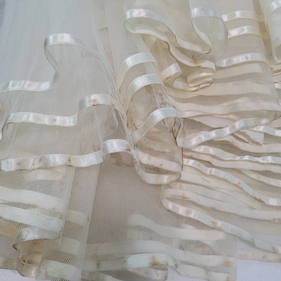 Pallas Athena Ivory Satin Embroidered Beaded Bridal Wedding Dress Gown Size P12 - Image 4 of 4