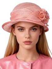 Pink Wedding Sinamay Derby Hat For Women Kentucky Church Tea Party Bowler Hat
