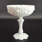 Vtg Fenton White Milk Glass Cabbage Rose Footed Compote 7.5" H x 6.25" D