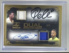 2022 Leaf Ultimate Soccer Pele & Neymar Jr Dual Auto Game-Used Patch GOLD 4/4