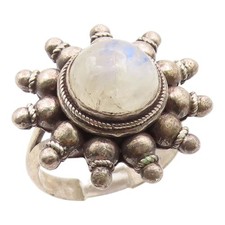 925 Sterling Silver Vintage Ring Cabochon Moonstone Floral Band Sz 7 RG35436