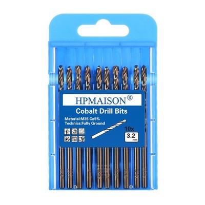 HPMAISON 10 Stück 3,2mm M35 HSS Cobalt Bohrer Kobalt Jobber Bohrer Set 