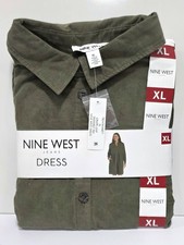 Nine West Dress Womans XLarge Side Seam Pockets Soft Corduroy Grape Leaf Green 