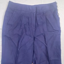Talbots Greenwich Pant Women 12P Navy Blue 100% Linen Wide Leg Sailor Button EUC
