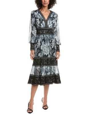 Tadashi Shoji Derby Pleated Chiffon Midi Dress Women's